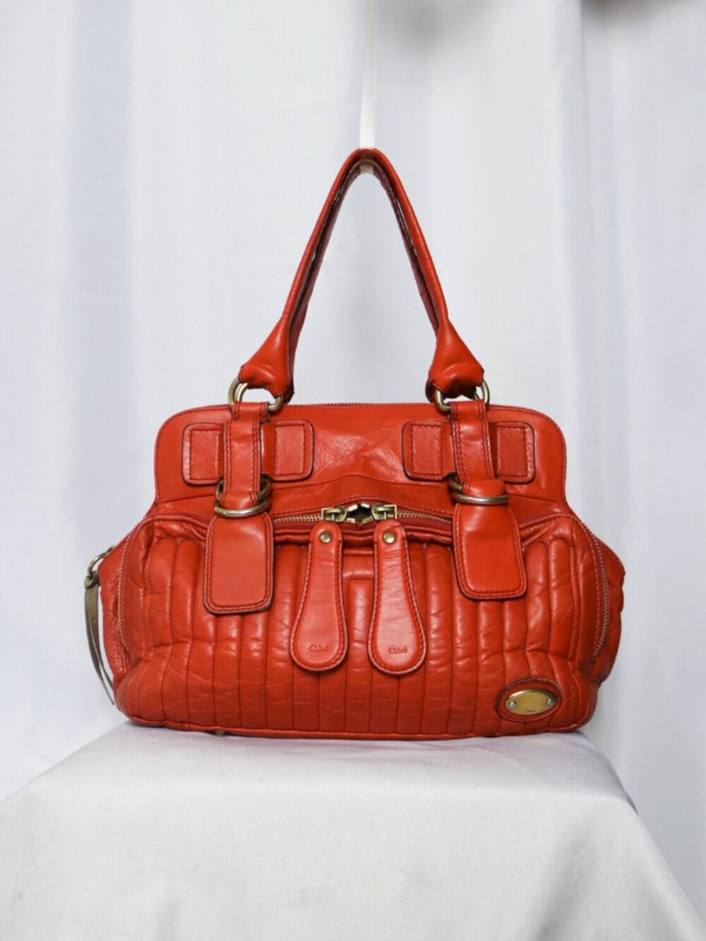 Chloe orange leather bay bag
